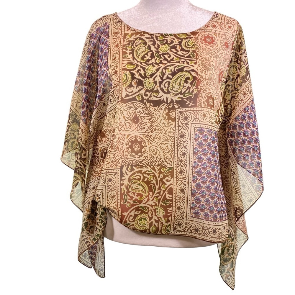 FIRE LOS ANGELES Women sz S lightweight sheer boho peasant flowy pull on blouse